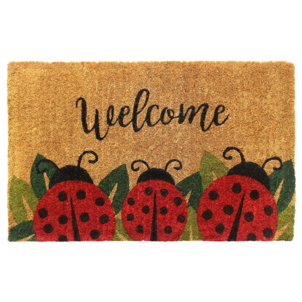 RugSmith Handloom Woven & Printed Ladybug Indoor and Outdoor Coir Doormat, 18" x 30"