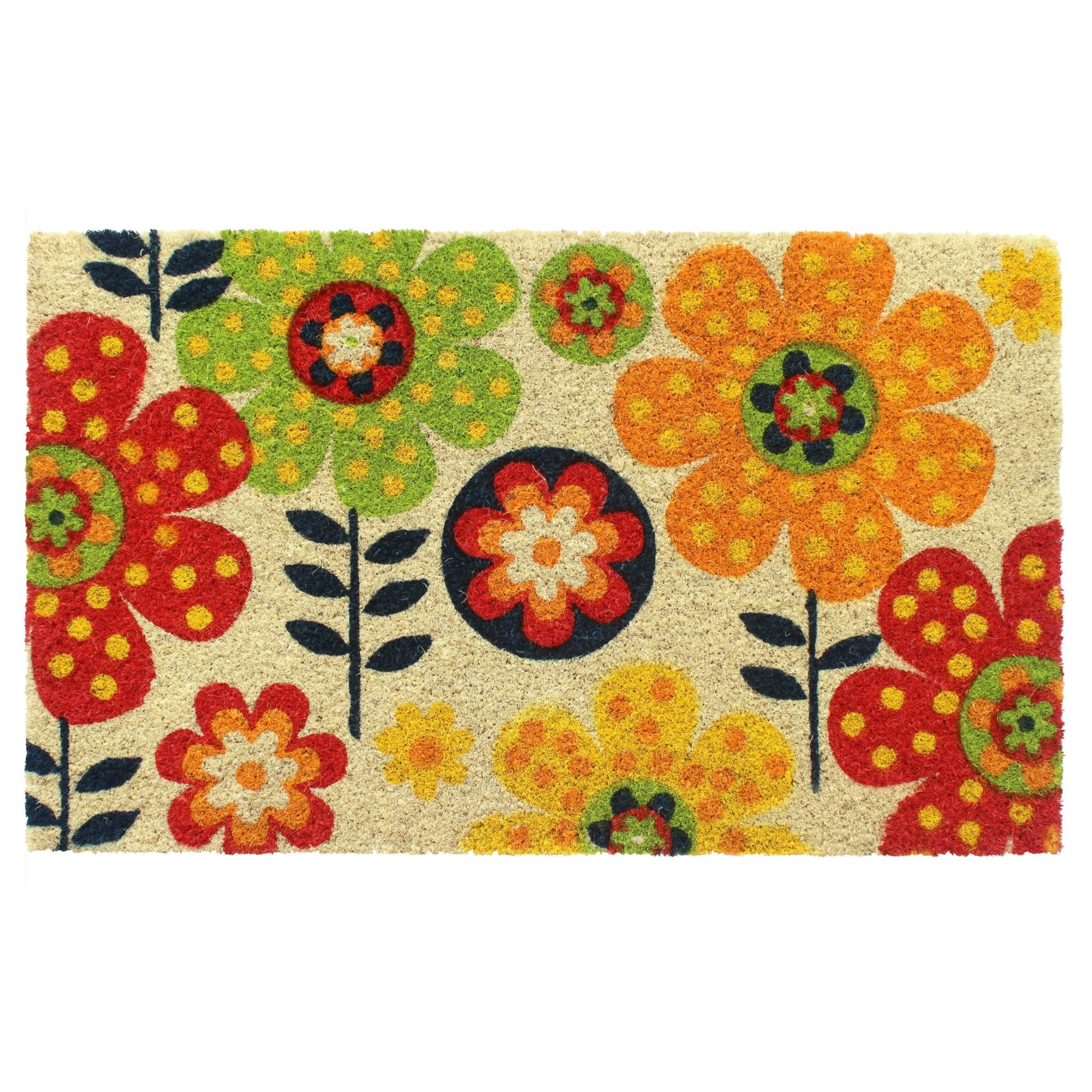 RugSmith Machine Tufted Folk Flowers Indoor and Outdoor Coir Doormat, 18" x 30"
