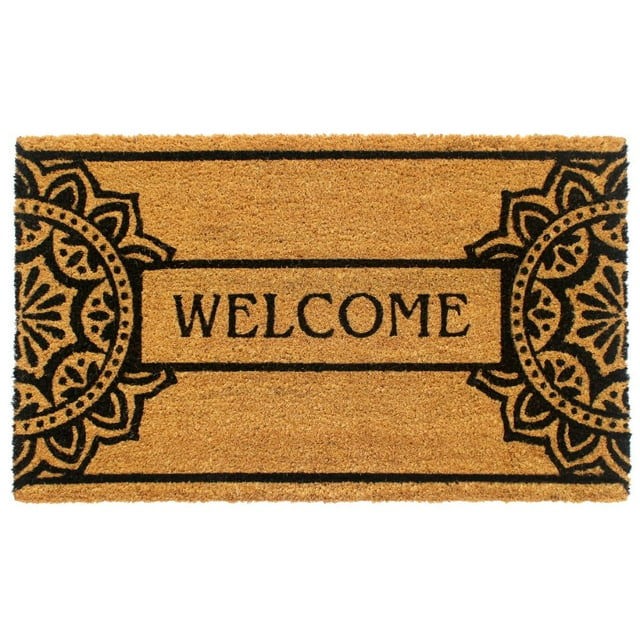 RugSmith Machine Tufted Mandala Welcome Indoor and Outdoor Coir Doormat, 18" x 30"