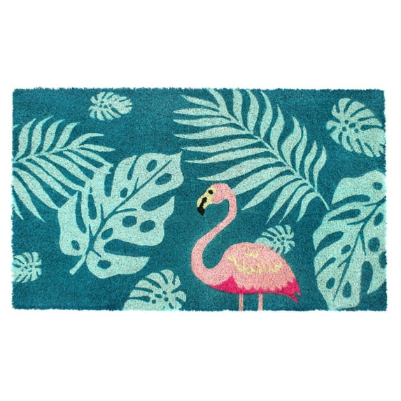 RugSmith Machine Tufted Palm Leaves Flamingo Indoor and Outdoor Coir Doormat, 18" x 30"