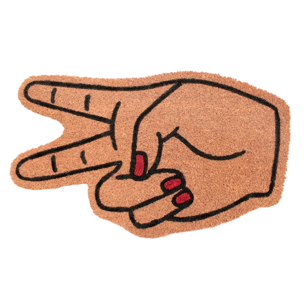 RugSmith Machine Tufted Peace Sign Indoor and Outdoor Coir Doormat, 18" x 30"