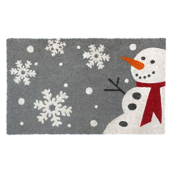 RugSmith Machine Tufted Snowman Indoor and Outdoor Coir Doormat, 18" x 30"