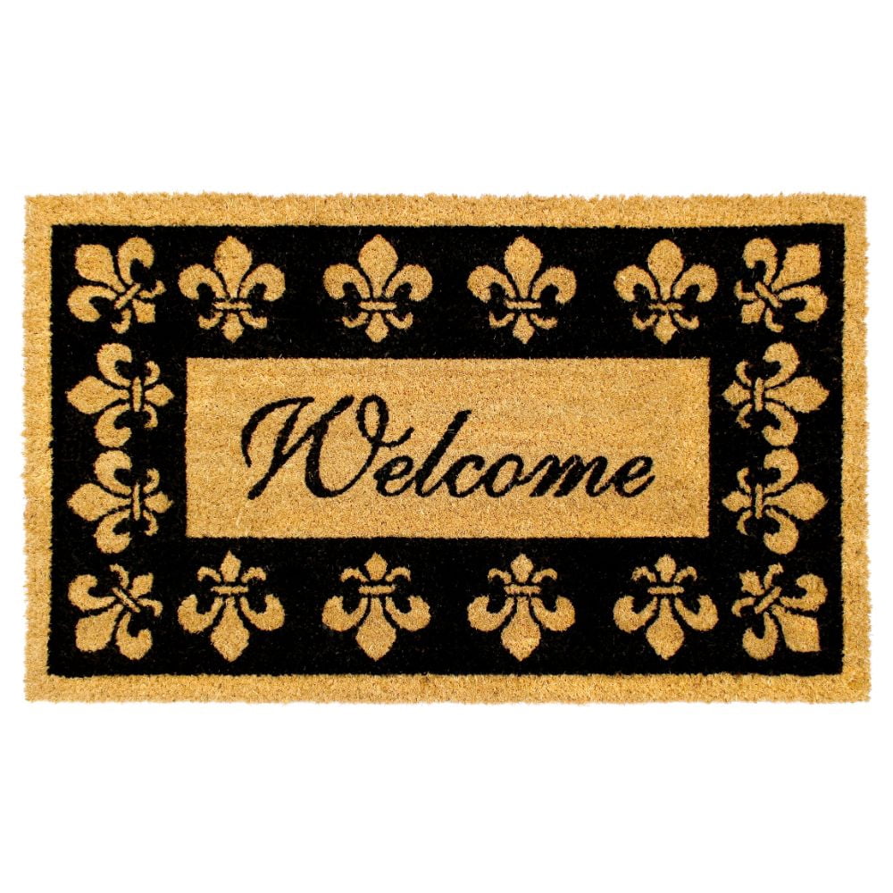 RugSmith Machine Tufted Welcome Fleur De Les Indoor and Outdoor Coir Doormat, 18" x 30"