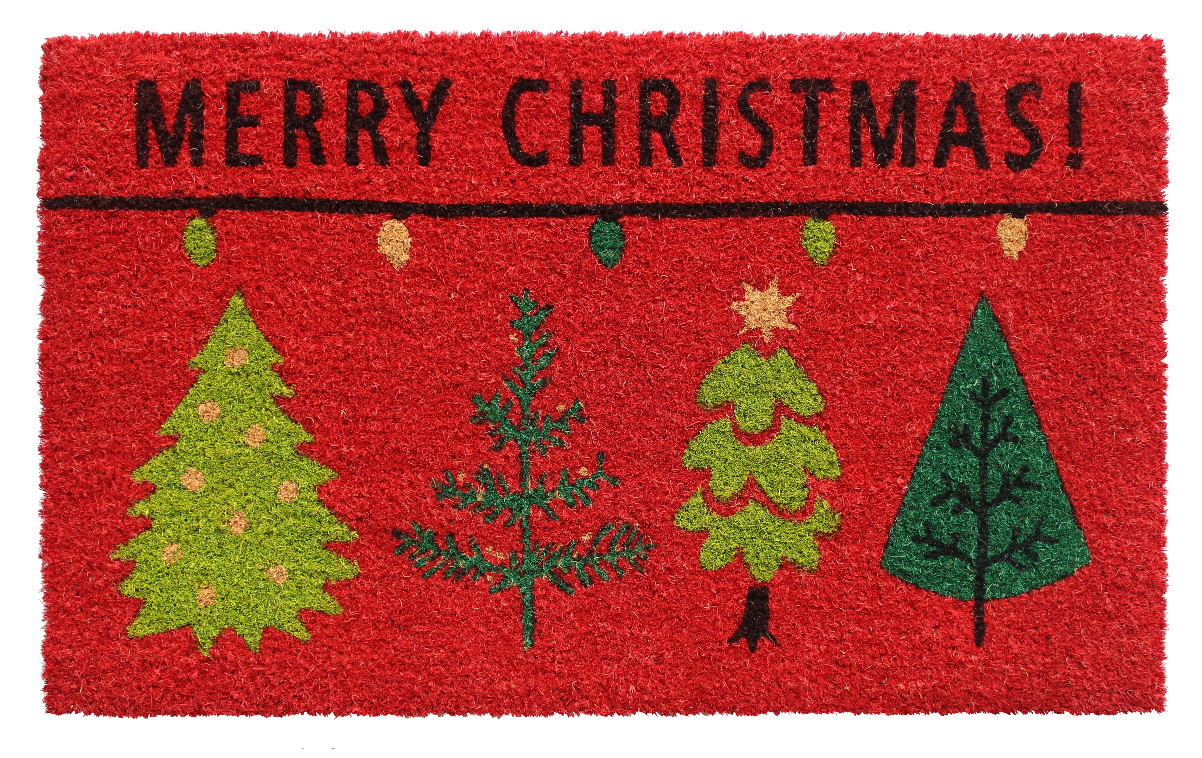 Festive Red Coir Christmas Tree Outdoor Doormat