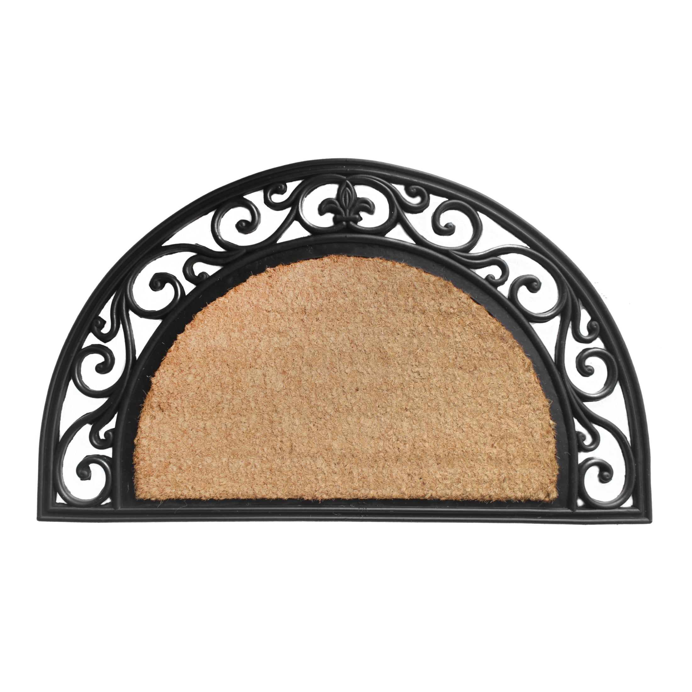 Semi-Circle Nude Coir Entrance Rug with Baroque Print