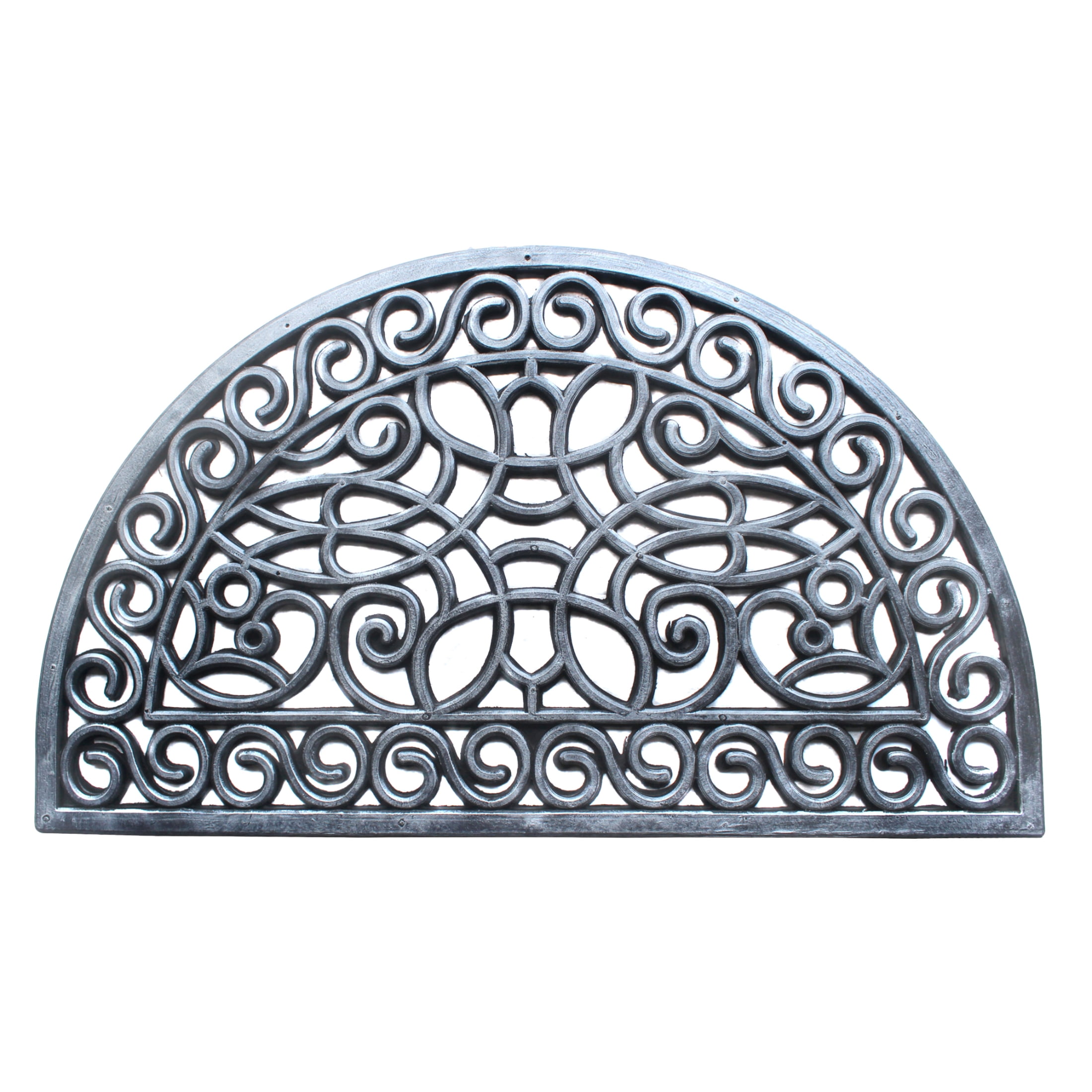RugSmith Silver Moulded Trellis Half-round Rubber Doormat, 18"x30"