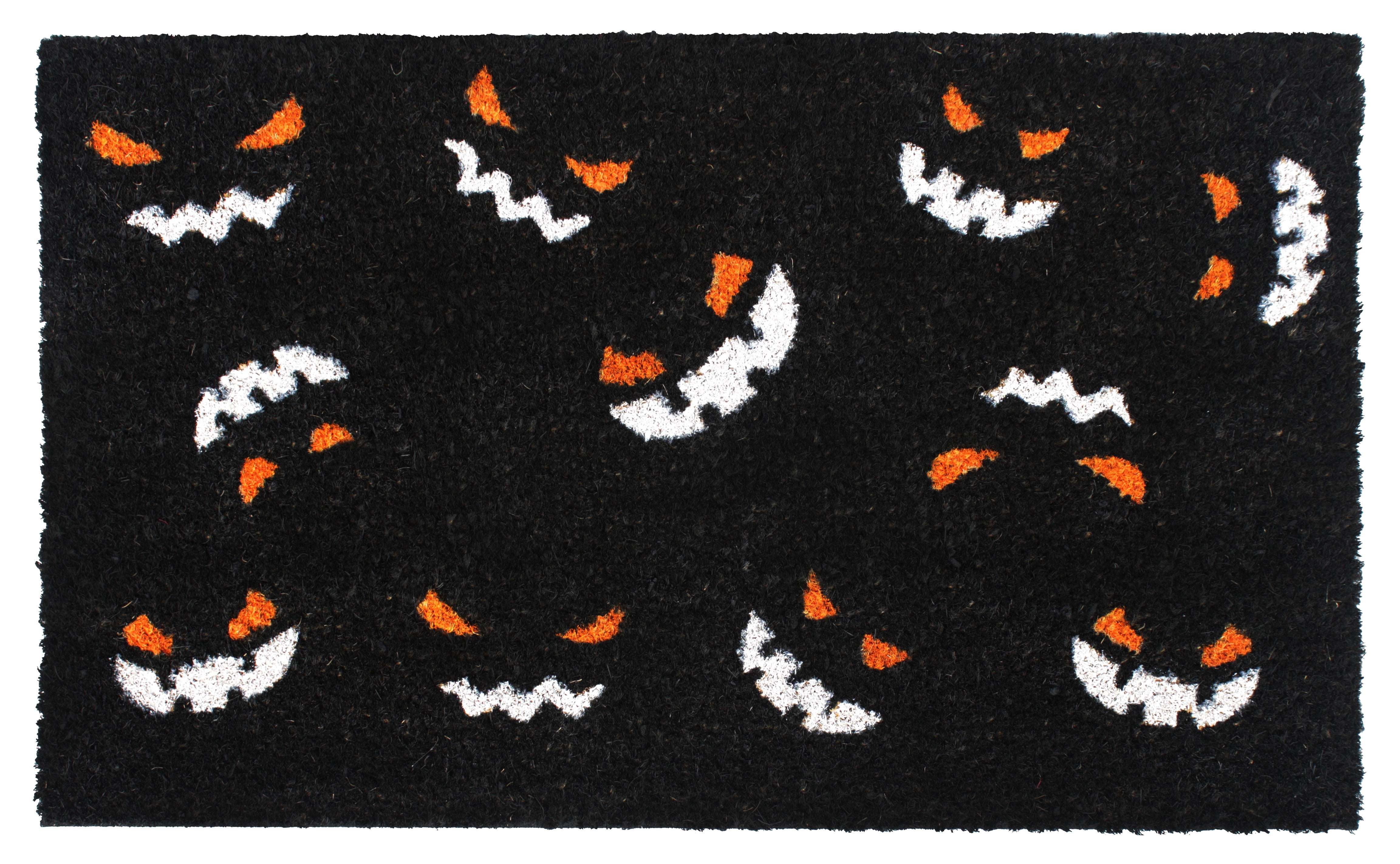 RugSmith White Machine Tufted Pumpkin Faces Doormat, 18" x 30"