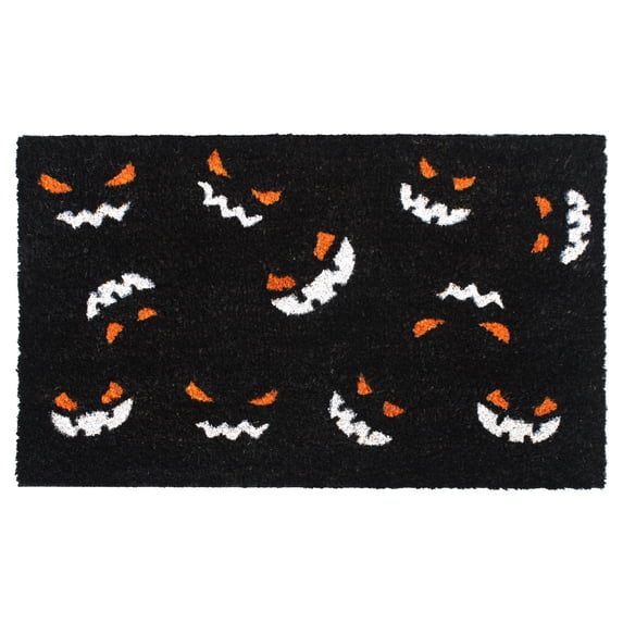 RugSmith White Machine Tufted Pumpkin Faces Doormat, 18" x 30"