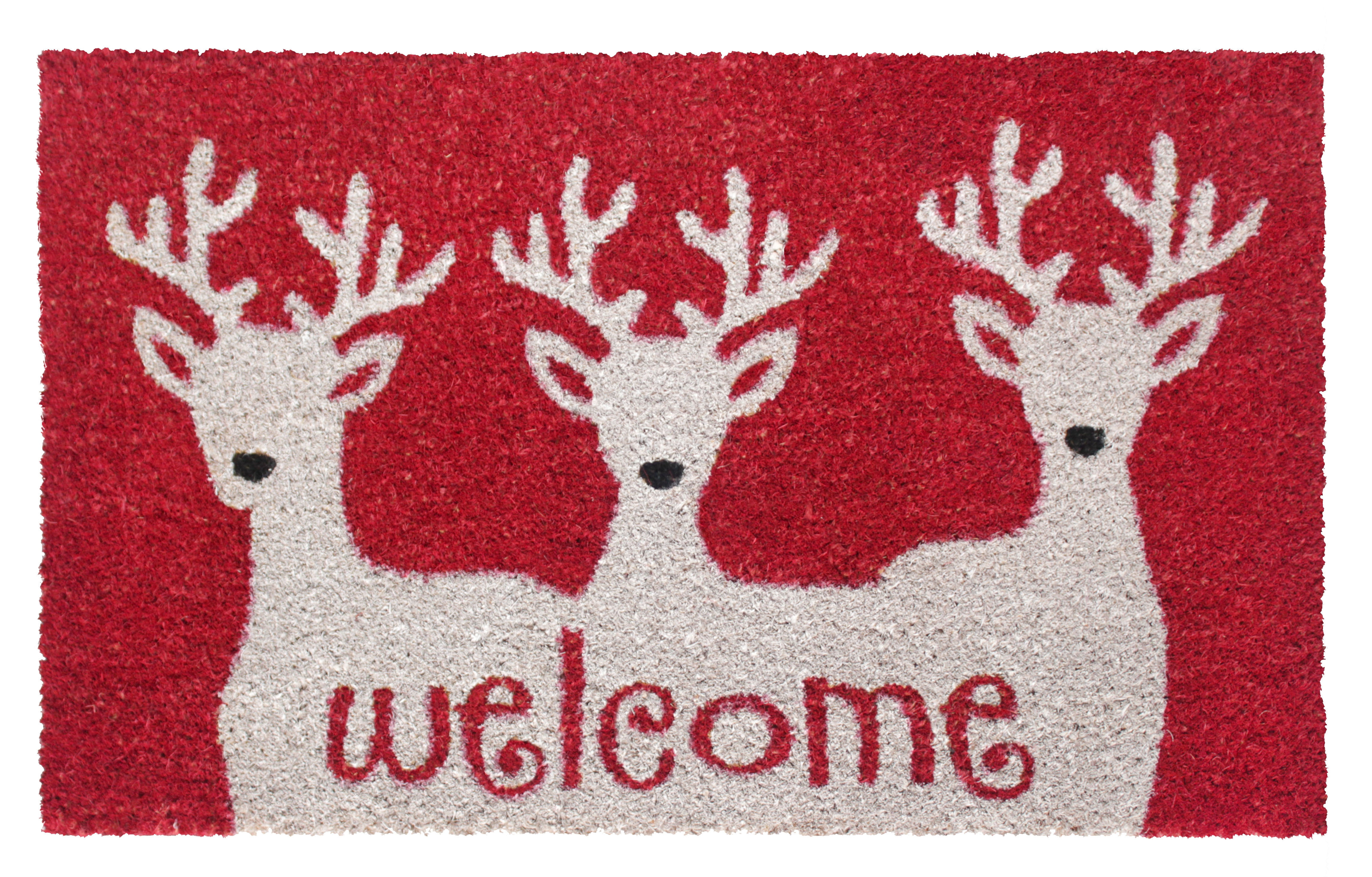 RugSmith White Machine Tufted Reindeer Welcome Doormat, 18" x 30"