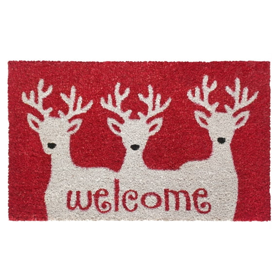 RugSmith White Machine Tufted Reindeer Welcome Doormat, 18" x 30"