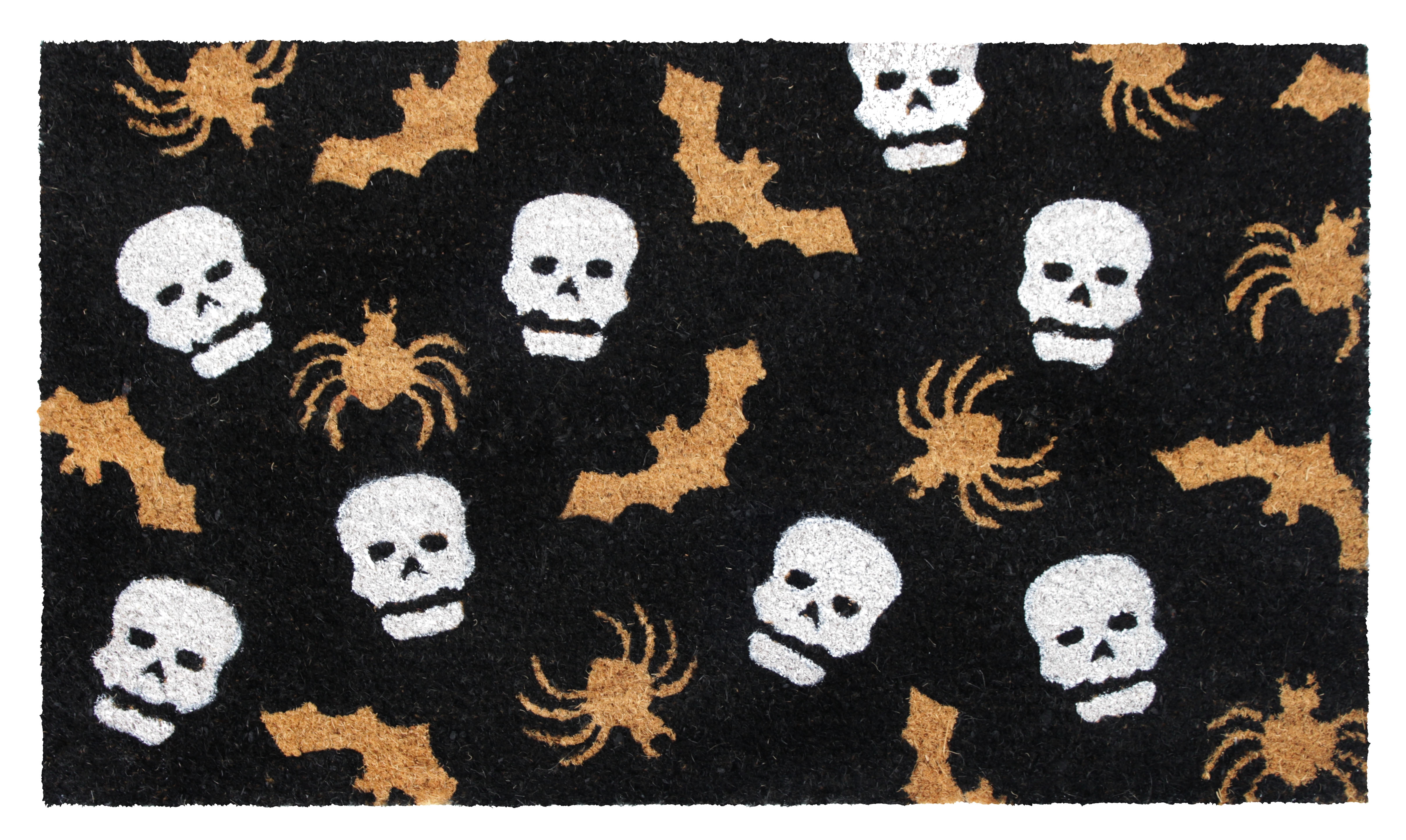 RugSmith White Machine Tufted Spider web & Skeletons Doormat, 18" x 30"