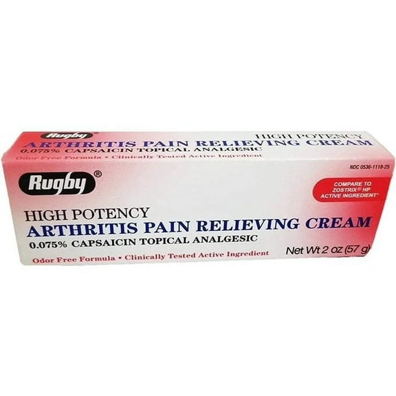 Rugby 0.075% Capsaicin Cream 2 Oz | Knee Pain Relief | Arthritis Cream | Joint Pain Relief | Healing Cream for Sore Muscles | Cream for Nerve Pain | Muscle Pain Relief Cream | Made in USA