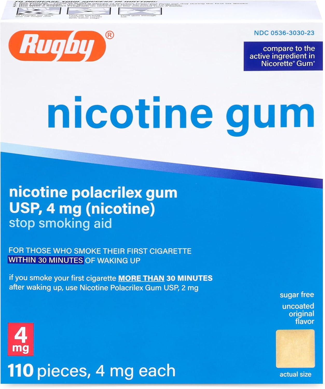 Rugby 00536303023 Original Nicotine Gum 4MG Sugar Free (Box of 110 Pieces)