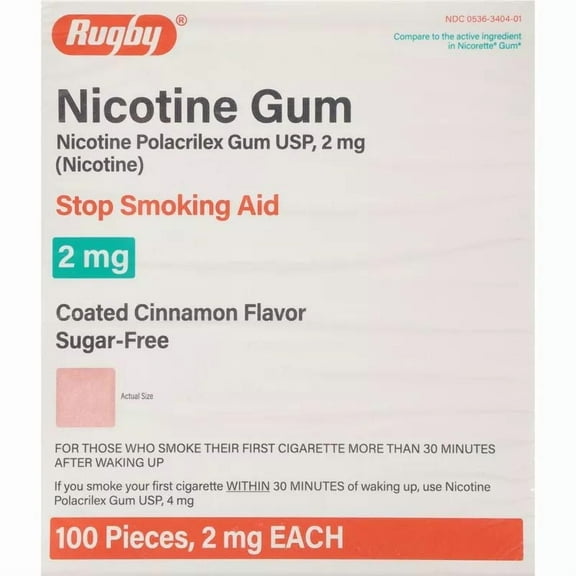 Rugby 00536340401 Nicotine Gum 2mg 100ct. Cinnamon Sugar Free