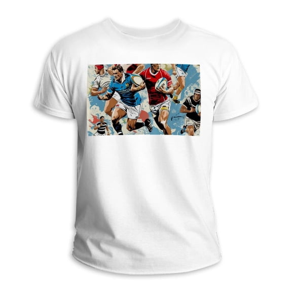 Rugby 100% Cotton White T-Shirt Classic Fit Casual Summer Tee for Men and Women - Soft Comfortable Breathable Fabric - Short Sleeve Crew Neck Basic Shirt