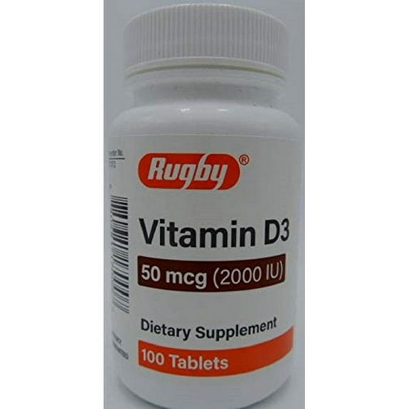 Rugby 80681017000 Vitamin D3 50 MCG (2000IU) 100 Tabs (Pack of 2)