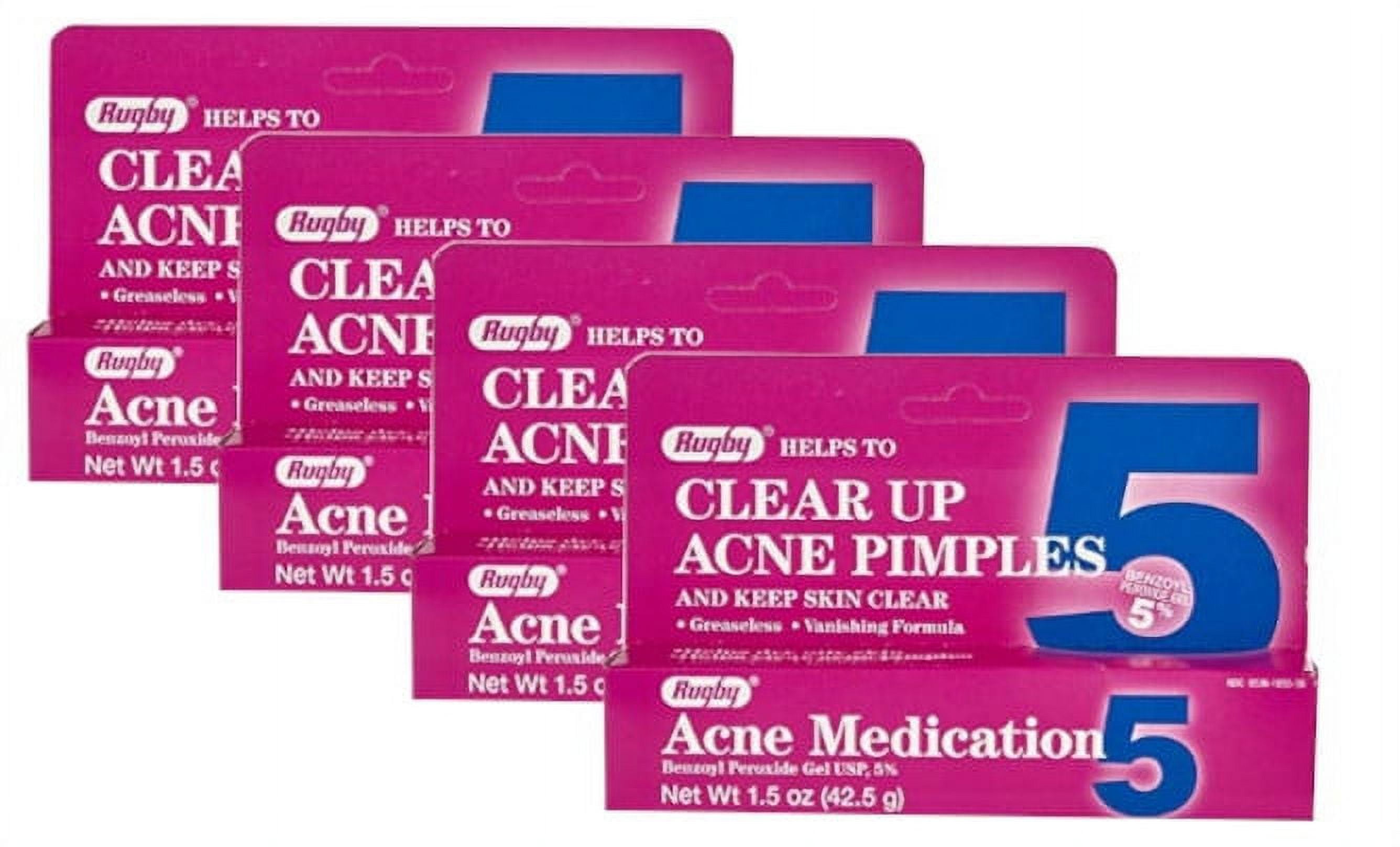 Rugby Acne Medication Benzoyl Peroxide Gel 5 % 1.5 oz (Pack of 4)