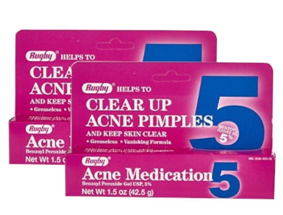 Rugby Acne Medication Benzoyl Peroxide Gel 5 % 1.5 oz. (Set of 2 tubes)