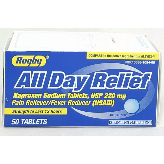 Rugby All Day Relief Naproxen Sodium Tablets, 220 mg, 50 Count