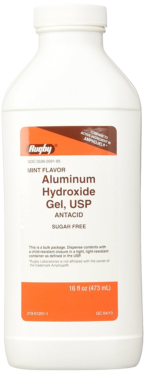 Rugby Antacid Aluminum Hydroxide Mint Flavor, OTC Acid Indigestion Medicine, 16oz Liquid