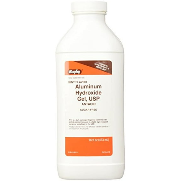 Rugby Aluminum Hydroxide Mint Flavor, OTC Medicine for Acid Indigestion, 16 oz. Liquid