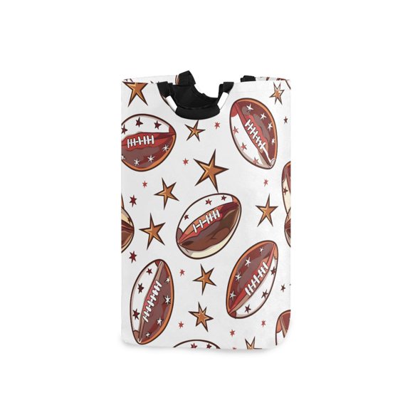 Rugby Balls and Stars Laundry Basket with Handles Foldable Laundry Hamper Freestanding Washing Bin 50L