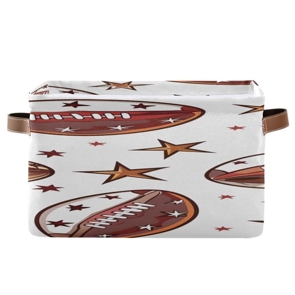 Rugby Balls and Stars Square Storage Bins with Handles Collapsible Containing Box 1 Pack