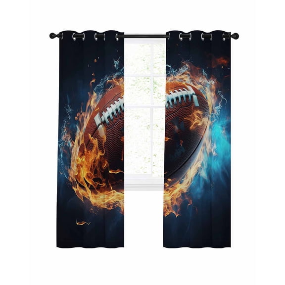 Rugby Blackout Curtains 45 Inches Long for Bedroom, Football Flame Modern Abstract Art Thermal Insulated Room Darkening Black Out Window Curtain Panels Grommet Drapes for Living Room