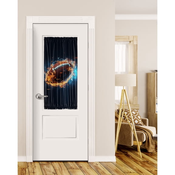 Rugby Blackout Curtains, French Door Curtains for Door Window, Football Flame Modern Abstract Art Privacy Drapery for Patio/Sidelight Doors, 1 Panel with Tieback, 25 x 40 Inches