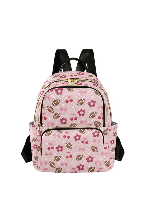 Rugby Bow Flower Pattern Fashion Backpack for Women Lightweight College Travel Casual Daypack