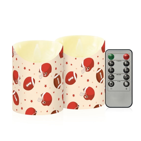 Rugby Cap Pattern Flameless Candles 2 PCS with Remote Realistic Moving Flame LED Tapered Pillar Set for Home Decor