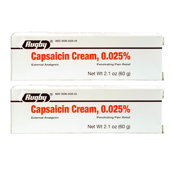 Rugby Capsaicin 0.025% Cream, 2.1 Ounce, - 2 Pack