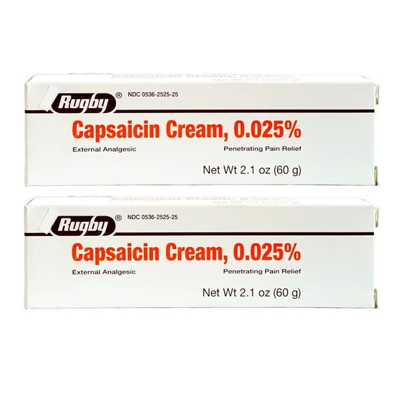 Rugby Capsaicin 0.025% Cream, 2.1 Ounce, - 2 Pack