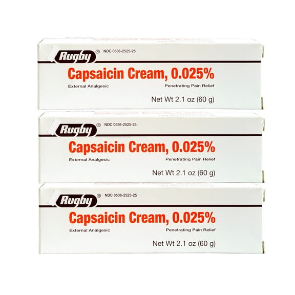Rugby Capsaicin 0.025% Cream for Body Aches & Pains, 2.1 Oz, 3 Count