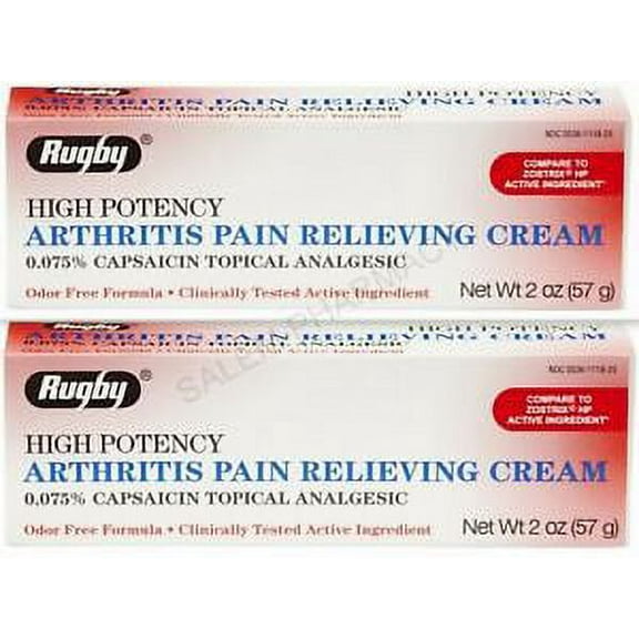 Rugby Capsaicin Cream 0.075% HIGH POTENCY Pain Relief 57gm ( 2 pack )