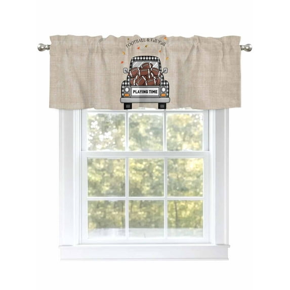 Rugby Car Valances for Windows Fall Y'all Playing Time Fallen Leaves Vintage Linen Kitchen Valance Curtain Rod Pocket Small Curtains for Cafe Bathroom Laundry Basement 42" x 12"
