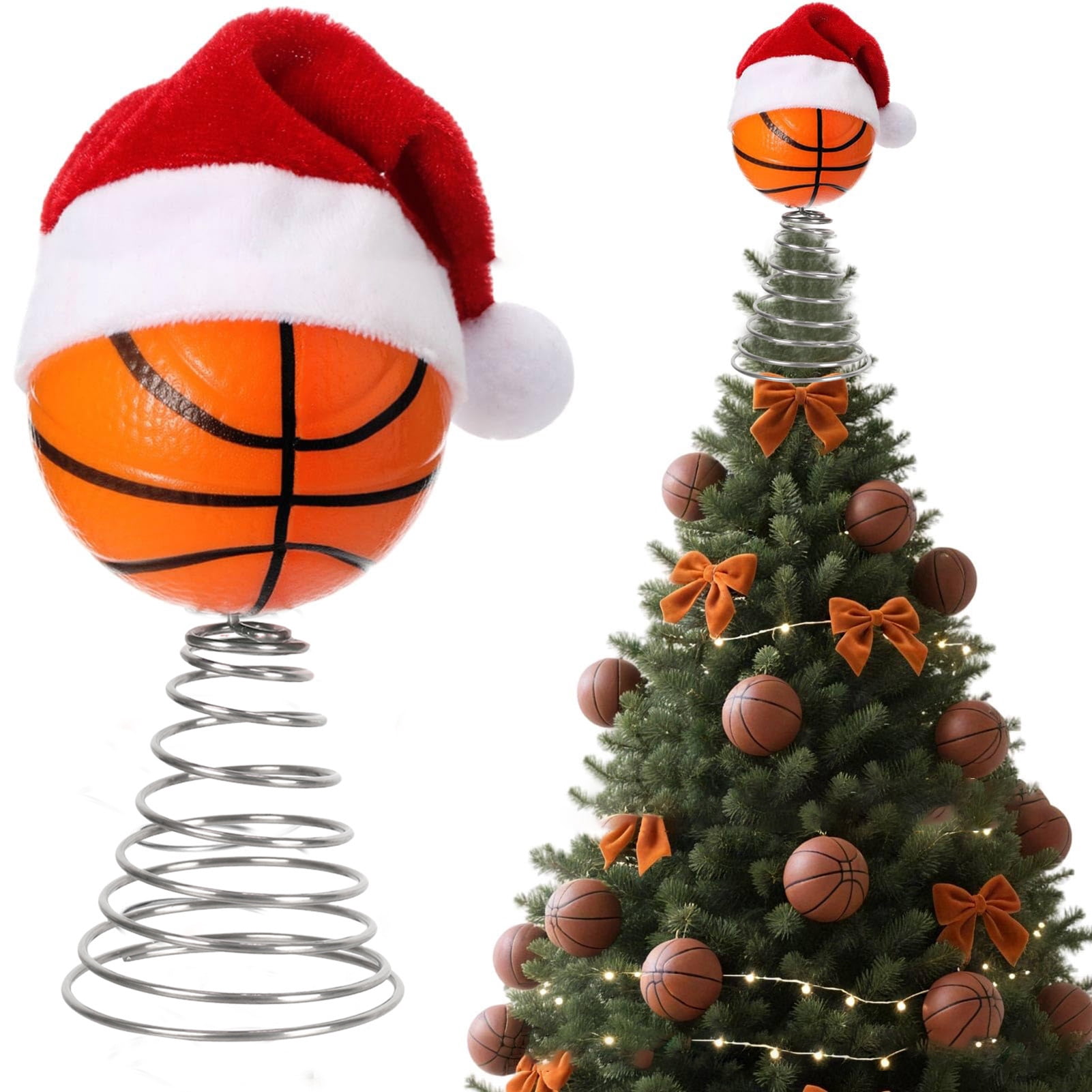 Bouncing Spring Santa Rugby Christmas Tree Topper with Santa Hat Spring Base Bouncing Sports ...