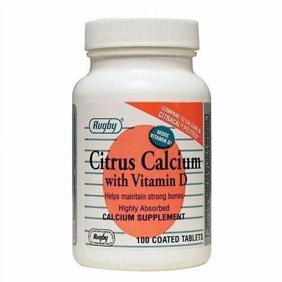 Rugby Citrus Calcium with Vitamin D Coated Tablets, 100 ct