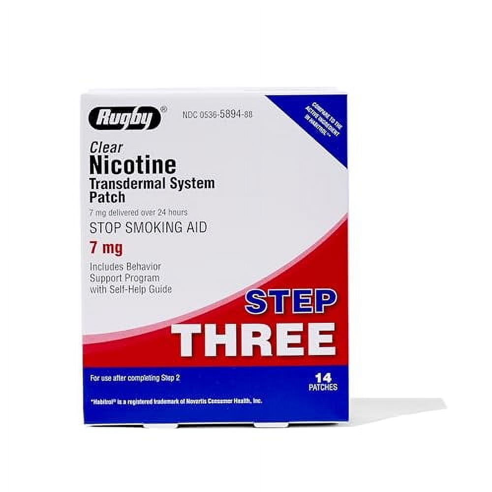 Rugby Clear Nicotine Patches - Transdermal System Patch - Smoking or Vaping Quitting Aid - Step 3-7mg - 14 Count