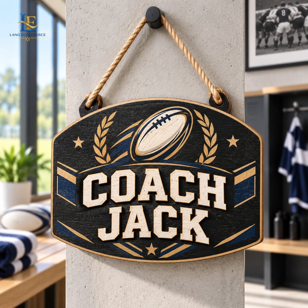 Rugby Coach Name Wooden Sign Football Theme Wall Door Hanger for Sports ...
