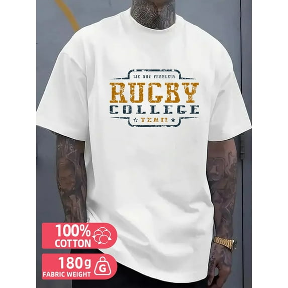 Rugby College Tee for men white 180G 100% Cotton Spring and summer clothing Funny Unisex Shirt Printed tshirts Trendy Unisex Shirt Short Sleeve tshirts