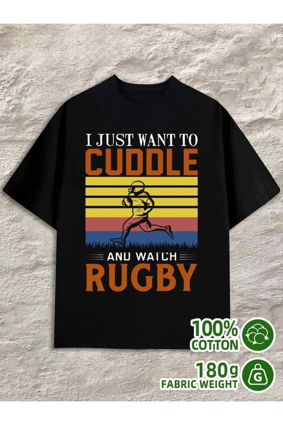 Rugby Cuddle Tee men 180G 100% Cotton black Funny Unisex Shirt Crewneck tshirts Vintage Unisex Shirt Crewneck tshirts Funny Unisex Shirt Short Sleeve tshirts