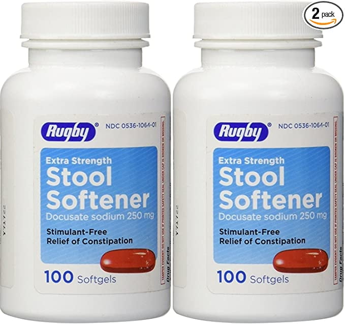 Rugby Docusate Sodium 250 mg Extra Strength Stool Softener Softgels, 100 Count, 2 Pack