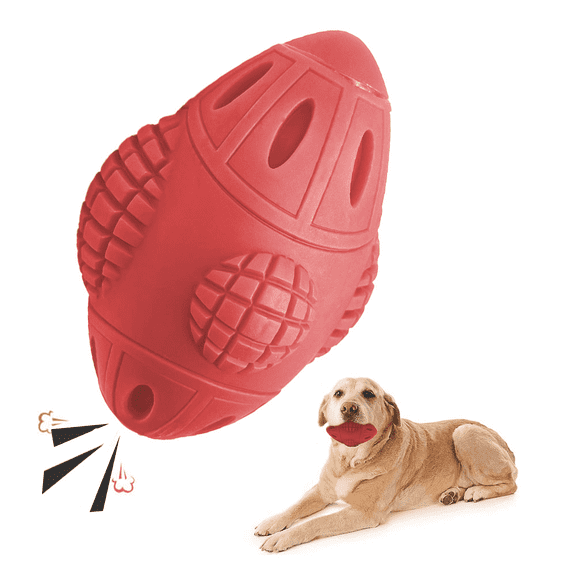 Rugby Dog Toy, Lightweight Tough Dog Toys with Rubber Raised Design, Interactive Dog Chew Toys with Squeaking Sound for Medium and Large Dogs,Reduce Stress, IQ Training, Red