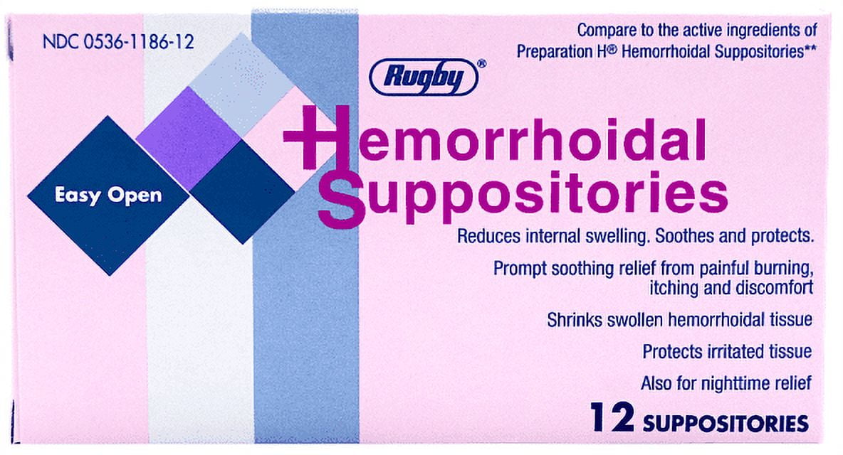 Rugby Easy Open Hemorrhoidal Suppositories Cocoa Butter 88.44% / Phenylephrine HCl 0.25% - 12 Suppositories