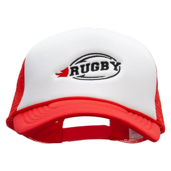 Rugby Embroidered Summer Foam Mesh Trucker Cap - Red White OSFM