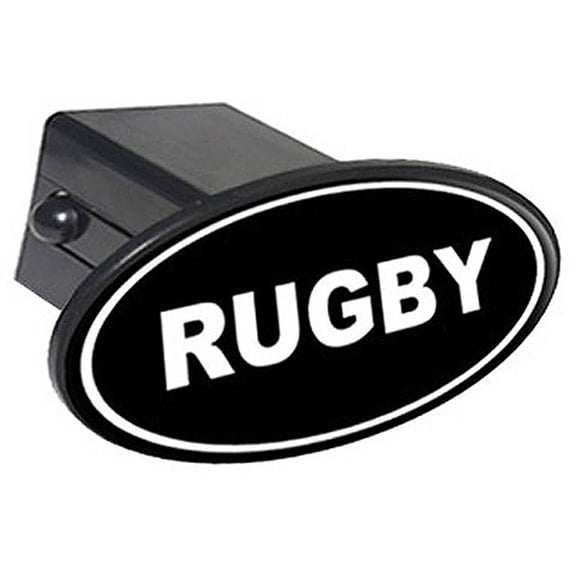 Rugby Euro Oval White On Black, Sports 2" Oval Tow Trailer Hitch Cover Plug Insert