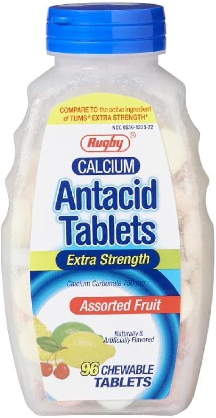 Rugby Extra Strength Assorted Fruit Calcium Carbonate 750 mg Antacid