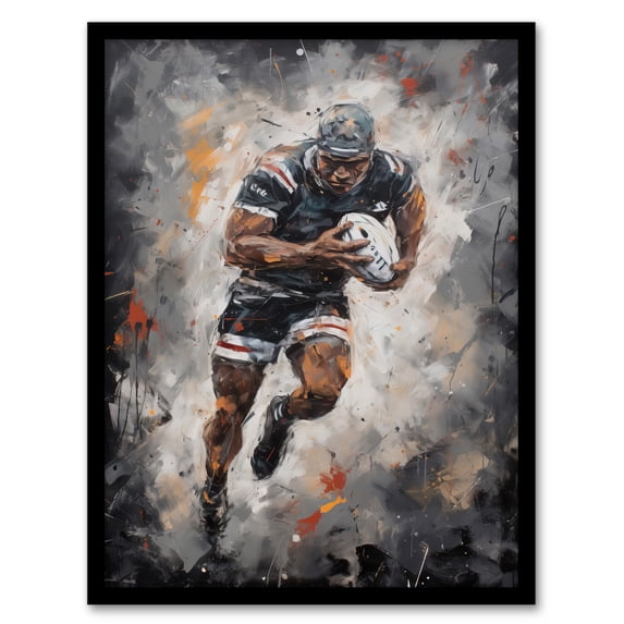 Rugby Fan Artwork World Cup Forward With Ball Action Painting For Him Man Cave Art Print Framed Poster Wall Decor 12x16 inch