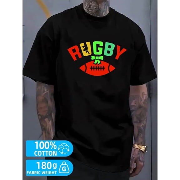 Rugby Fan Tee men's black 180G 100% Cotton fun and playful,cool T-shirt,funny T-shirt Basic Unisex Shirt Graphic tshirts Trendy Unisex Shirt Graphic Tee tshirts